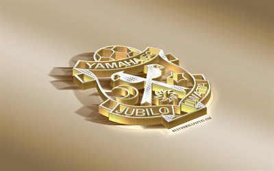 Jubilo Iwata, Japanska football club, golden silver logotyp, Iwata, Japan, J1 League, 3d gyllene emblem, kreativa 3d-konst, fotboll