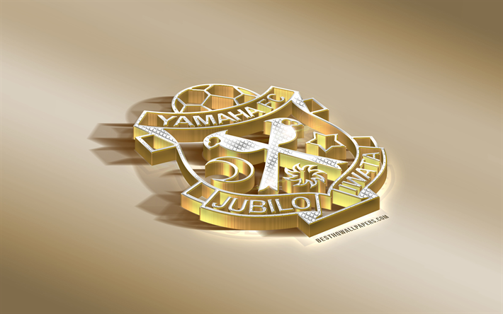 Jubilo Iwata, Japanilainen football club, golden hopea logo, Iwata, Japani, J1 League, 3d kultainen tunnus, luova 3d art, jalkapallo