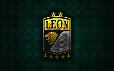 Club Leon FC, Mexikansk fotboll club, gr&#246;n metall textur, metall-logotyp, emblem, Leon, Mexiko, Liga MX, kreativ konst, fotboll, Club Leon