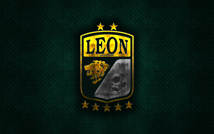 club leon fc, mexikanische fu&#223;ball club, gr&#252;n-metall textur -, metall-logo, emblem, leon, mexiko, liga mx, kunst, fu&#223;ball, club leon