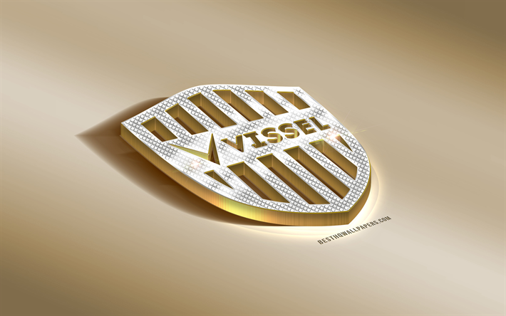 Vissel Kobe, Japanese football club, golden silver logo, Kobe, Japan, J1 League, 3d golden emblem, creative 3d art, football