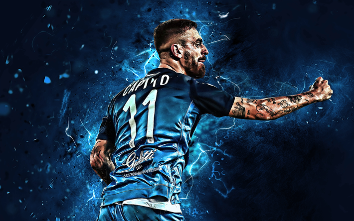 Francesco Caputo, baksida, Empoli FC, italienska fotbollsspelare, fotboll, Serie A, Caputo, neon lights, Italien, kreativa