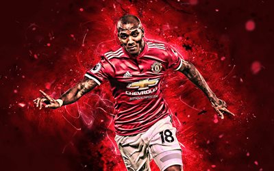 Ashley Young, goal, Manchester United FC, close-up, english footballers, neon lights, Premier League, Ashley Simon Young, soccer, fan art, football, England, Man United