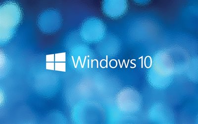 Windows 10, operating system, blue blur background, Windows 10 logo, Windows