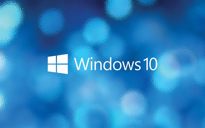 Windows 10, le syst&#232;me d&#39;exploitation, bleu flou d&#39;arri&#232;re-plan, Windows 10 logo Windows