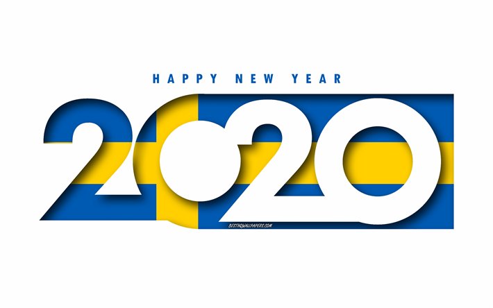 İsve&#231;, beyaz arka plan, Mutlu Yeni Yıl İsve&#231;, 3d sanat 2020 İsve&#231;, Bayrak, 2020 kavramlar, İsve&#231; bayrağı, 2020 Yeni Yıl, 2020 İsve&#231; bayrak
