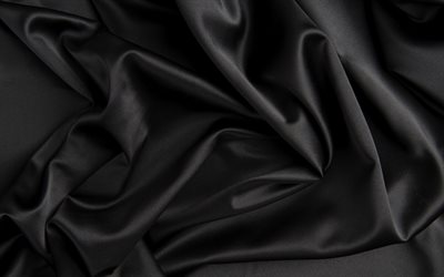 in tessuto nero, sfondo, 4k, macro, nero, seta texture ondulata texture tessuto, seta, raso, tessuto texture, 3D onde texture, texture di seta, in tessuto bianco con texture, texture satinata