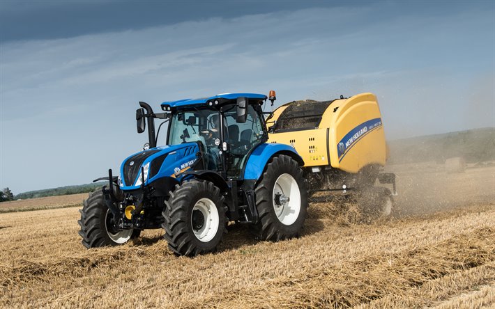 New Holland T6 175, traktori, korjuu k&#228;sitteit&#228;, modernin maatalouden koneita, modernit traktorit, New Holland