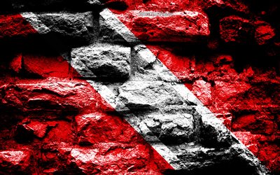 Trinidad y Tobago bandera, grunge textura de ladrillo, la Bandera de Trinidad y Tobago, de la bandera en la pared de ladrillo, Trinidad y Tobago, las banderas de los pa&#237;ses de Am&#233;rica del Norte