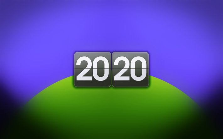 2020 A&#241;o Nuevo, azul-verde 2020 fondo, arte creativo, 2020 conceptos