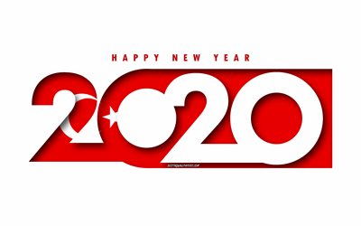 Turkey 2020, Flag of Turkey, white background, Happy New Year Turkey, 3d art, 2020 concepts, Turkey flag, 2020 New Year, 2020 Turkey flag