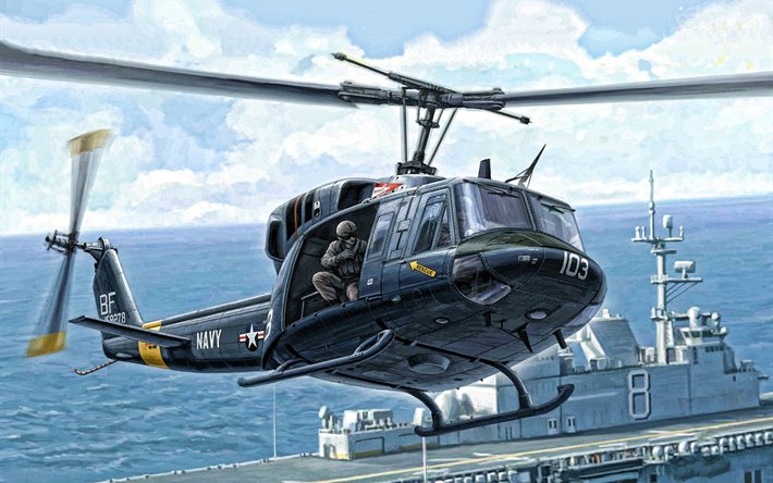 bell uh-1n twin huey, united states marine corps, uss makin island lhd-8, amphibischen angriff schiff, die united states armed forces