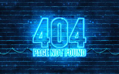 404 صفحة لم يتم العثور على الشعار الأزرق, 4k, الأزرق brickwall, 404 صفحة لم يتم العثور على الشعار, العلامات التجارية, 404 صفحة لم يتم العثور على رمز النيون, 404 لم يتم العثور على الصفحة