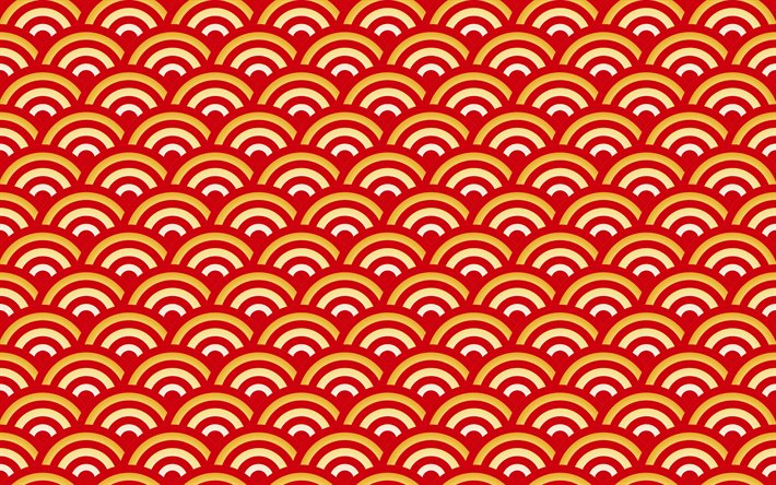 4k, 赤い中国語の背景, 中国の波背景, 赤い中国のパターン, 中国の飾り, 中国の飾りを背景, 中国のパターン, 赤の背景