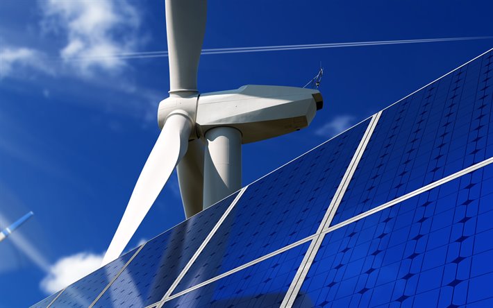 alternative energy sources, wind energy, solar energy, Wind farm, solar panels, electric power, ecology, green energy