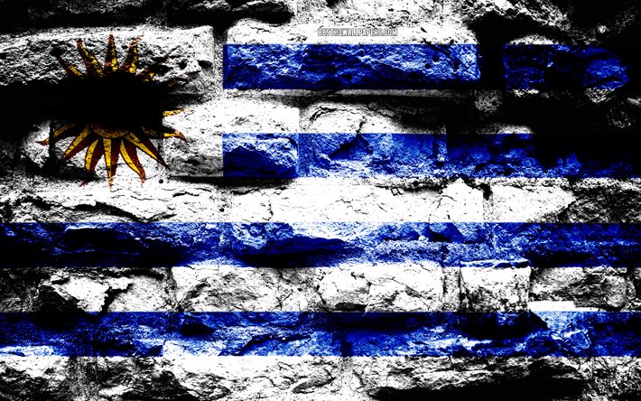 Uruguay flagga, grunge tegel konsistens, Flaggan i Uruguay, flaggan p&#229; v&#228;ggen, Uruguay, flaggor fr&#229;n l&#228;nder i sydamerika
