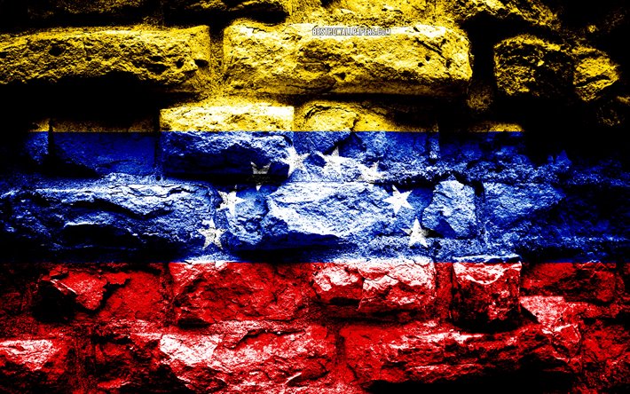 venezuela flagge, grunge-ziegel-textur, flagge venezuelas, flagge auf mauer, venezuela, flaggen s&#252;damerikanischer l&#228;nder