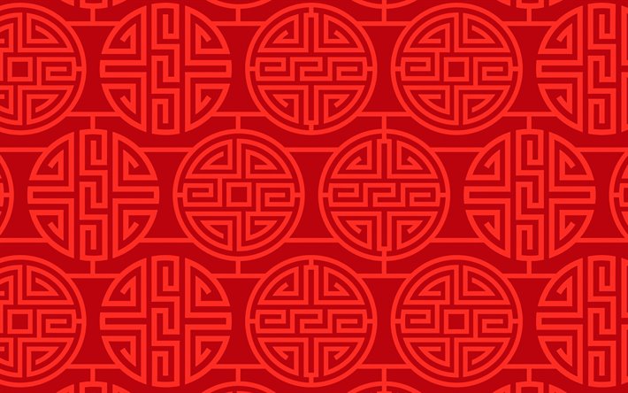 4k, rosso cinese, sfondo, cerchia cinese ornamenti, cinese, ornamento, cinese modelli, cinese ornamenti, rosso, sfondi