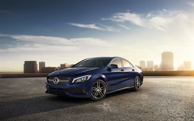 Mercedes-Benz CLA, 2017, blue CLA, sedan, blue Mercedes