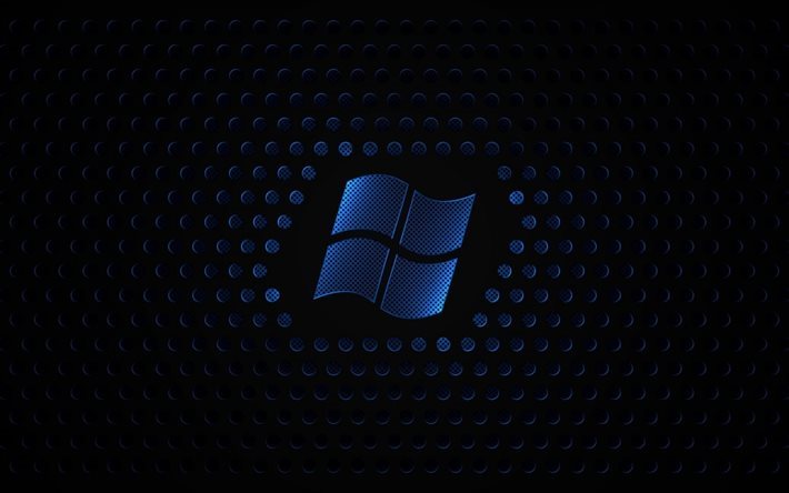 Windows, logo de metal de color azul, creativo