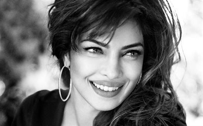 Priyanka Chopra, 4K, Intialainen n&#228;yttelij&#228;, musta ja valkoinen muotokuva, malli, kaunis nainen, ruskeaverikk&#246;