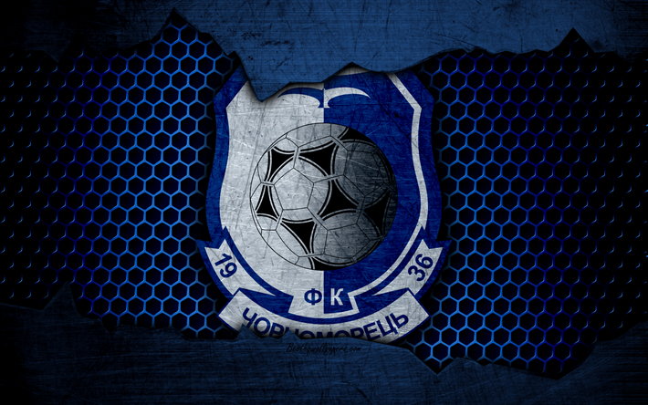 Chernomorets, 4k, logotipo, Ukrainian Premier League, f&#250;tbol, club de f&#250;tbol, Ucrania, grunge, metal, textura, FC Chernomorets