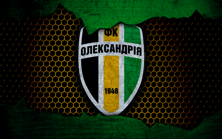 FC Oleksandria, 4k, du logo, de l&#39;ukraine Premier League, football, club de football, l&#39;Ukraine, grunge, m&#233;tal, texture, Oleksandria FC