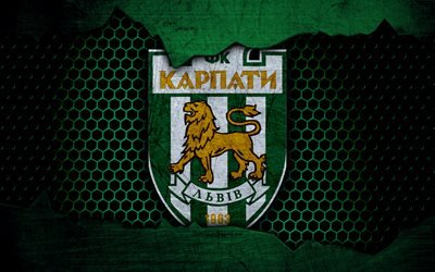 Karpaty Lviv, 4k, logo, Ukrainian Premier League, soccer, football club, Ukraine, Karpaty, grunge, metal texture, Karpaty Lviv FC