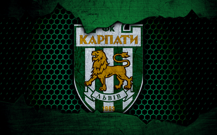 Karpaty Lviv, 4k, du logo, de l&#39;ukraine Premier League, football, club de football, l&#39;Ukraine, Karpaty, grunge, m&#233;tal, texture, Karpaty Lviv FC