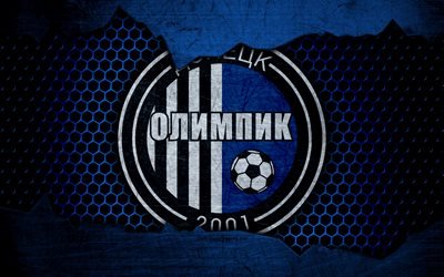 Olimpik Donetsk, 4k, logo, Ukrainian Premier League, soccer, football club, Ukraine, Olimpik, grunge, metal texture, Olimpik Donetsk FC