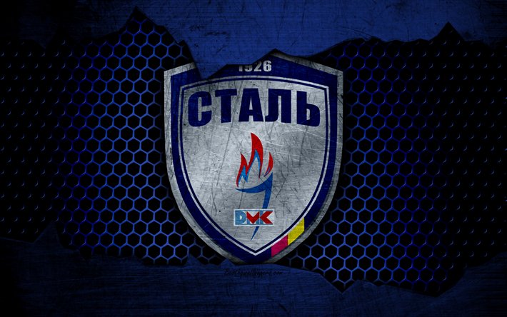 Stal, 4k, شعار, الدوري الأوكراني الممتاز, كرة القدم, نادي كرة القدم, أوكرانيا, الجرونج, الملمس المعدني, Stal FC