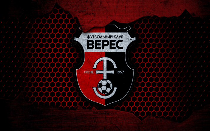 Veres, 4k, logotipo, Ukrainian Premier League, f&#250;tbol, club de f&#250;tbol, Ucrania, Veres Rivne, grunge, metal, textura, Veres FC