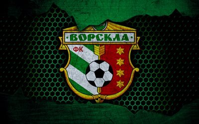Vorskla, 4k, logo, Ukrainian Premier League, soccer, football club, Ukraine, Vorskla Poltava, grunge, metal texture, Vorskla FC