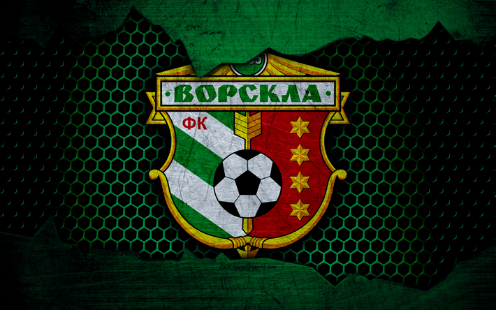 Vorskla, 4k, شعار, الدوري الأوكراني الممتاز, كرة القدم, نادي كرة القدم, أوكرانيا, Vorskla بولتافا, الجرونج, الملمس المعدني, Vorskla FC