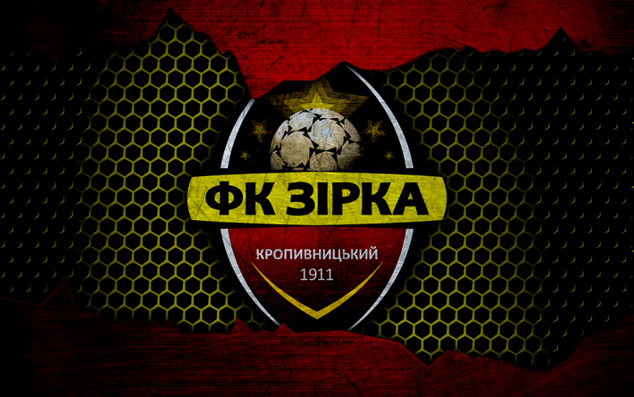 Zirka, 4k, logo, Ukrainian Premier League, soccer, football club, Ukraine, Zirka Kropyvnytskyi, grunge, metal texture, Zirka FC
