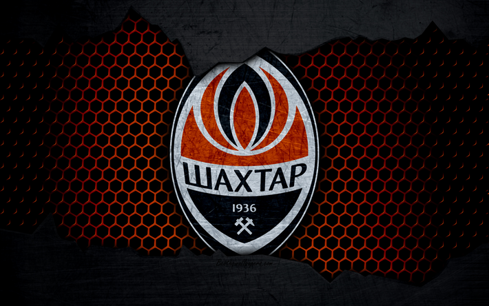 Shakhtar, 4k, logo, Ukrainian Premier League, soccer, football club, Ukraine, Shakhtar Donetsk, grunge, metal texture, Shakhtar FC