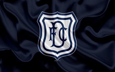 Dundee FC, 4K, Scottish Football Club, logo, emblem, Scottish Premiership, football, Dundee, Scotland, UK, silk flag, Scottish Football Championship