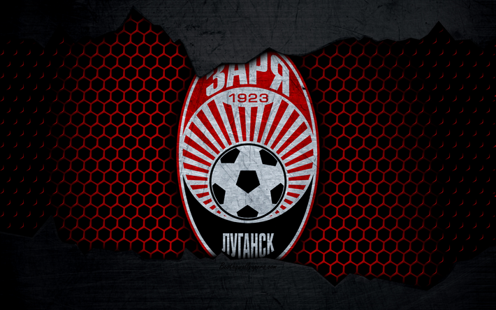 Zorya, 4k, logotyp, Ukrainska Premier League, fotboll, football club, Ukraina, Zorya Luhansk, grunge, metall textur, Zorya FC