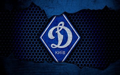 Dynamo Kyiv, 4k, logo, Ukrainian Premier League, soccer, football club, FCDK, Ukraine, Dynamo Kiev, grunge, Dynamo, metal texture, Dynamo Kyiv FC