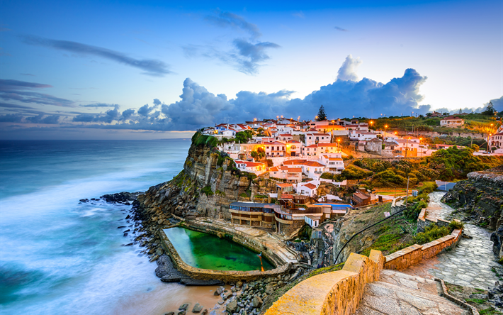 azenhas do mar, atlantik, k&#252;ste, resort, sonnenuntergang, abend, &#246;sterreich, portugal, sintra