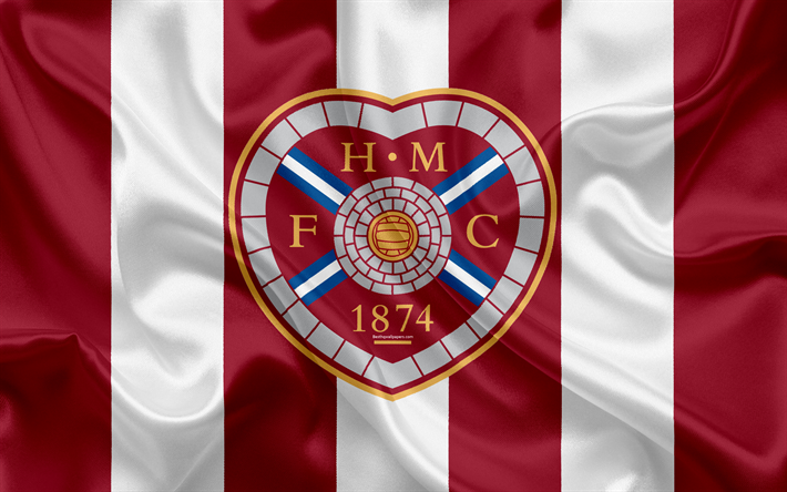 Cuori FC, 4K, Scottish Football Club, logo, stemma, Scottish premier league, calcio, Edimburgo, Scozia, regno UNITO, bandiera di seta, Campionato di Calcio Scozzese