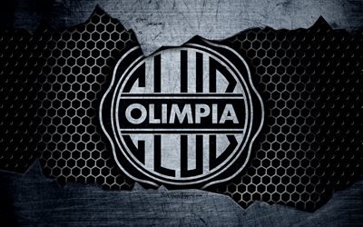 Olimpia Asuncion, 4k, logo, Paraguayan Primera Division, soccer, football club, Paraguay, grunge, metal texture, Olimpia Asuncion FC