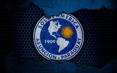 Sol de America, 4k, logo, Paraguayan Primera Division, soccer, football club, Paraguay, grunge, metal texture, Sol de Americao FC