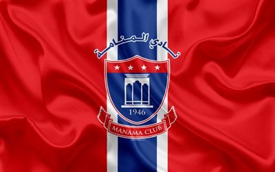 Manama Clube, 4k, Bahrein futebol clube, emblema, logo, seda bandeira, Bahraini Premier League, Manama, Bahrein, futebol, Bahrein campeonato de futebol