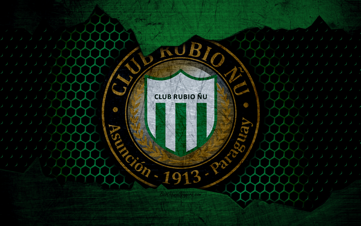 Rubio Nu, 4k, logotipo, Paraguayo, de la Primera Divisi&#243;n, f&#250;tbol, club de f&#250;tbol de Paraguay, el grunge, el metal, la textura, el Rubio Nu FC