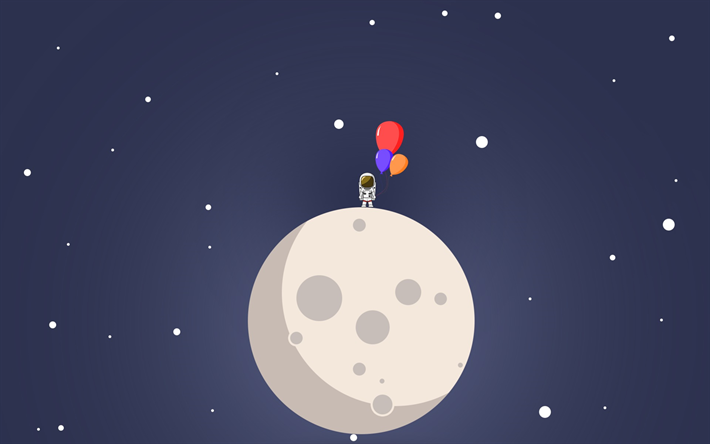 astronaut, moon, bubble, space, minimal