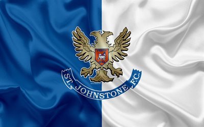 St Johnstone FC, 4K, Scottish Football Club, logo, emblem, Scottish Premiership, football, Perth, Scotland, UK, silk flag, Scottish Football Championship