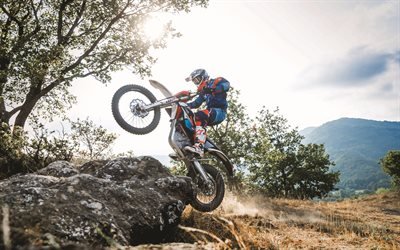 4k, KTM Freeride E-XC Enduro, jump, 2018 bikes, crossbikes, rider, electric bikes, KTM
