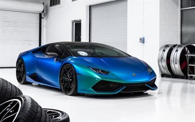Lamborghini Huracan, 2017, azul, verde, supercar, coches deportivos, nacarados de la pel&#237;cula para los coches, los coches deportivos italianos, Lamborghini