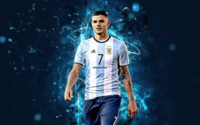 Mauro Icardi, match, Argentina National Team, fan art, Icardi, football stars, soccer, footballers, neon lights, Argentinean football team